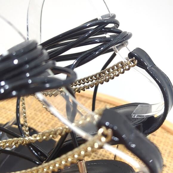 Simmi London Kegz-14 Patent Black Gold Chain Pointed Toe Stilettos Womens Size 7 - Picture 5 of 8